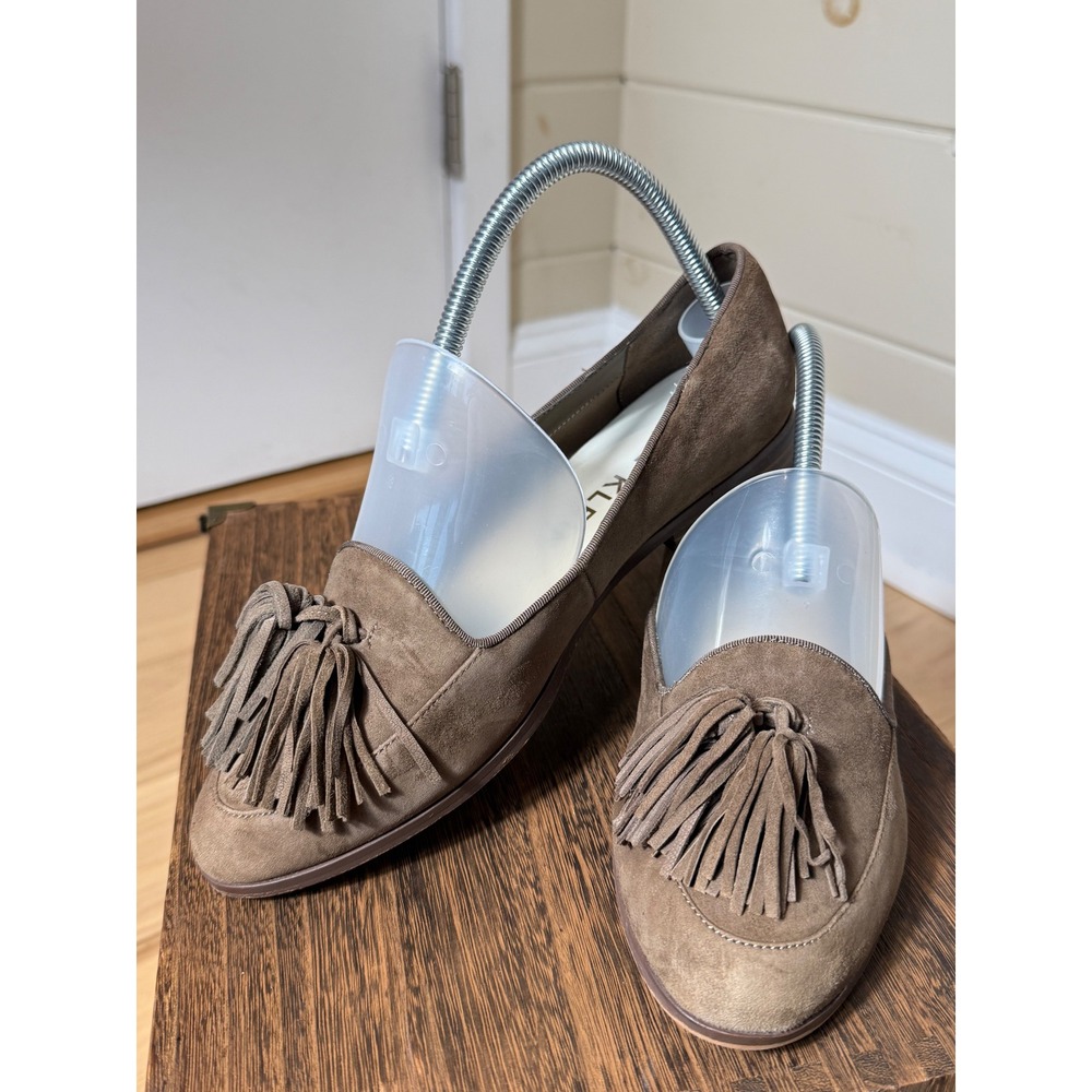 Anne Klein Women Suede Tassel Loafers Taupe Brown Almond Toe Flat Shoes
